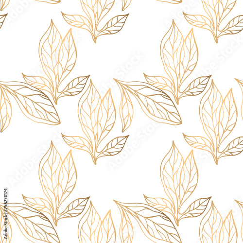 Dekostoffe - Seamless pattern with golden floral elements (von paniYalinka)