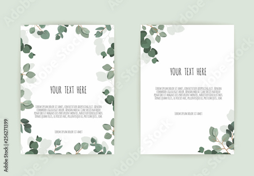 Botanical wedding invitation card template design, white and pink flowers on ...