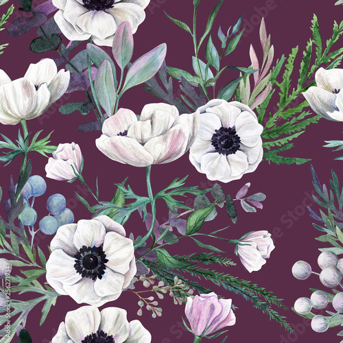 Watercolor seamless pattern, full color, hand drawn illustration.