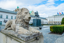 The Presidential Palace In Warsaw And The Statue Of Prince Poniatowski
