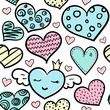 Doodle colored hearts seamless pattern