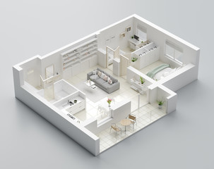 3D Floor plan of a home, 3D illustration. Open concept living apartment layout