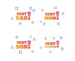 © blankstock - Best mom and dad, son and daughter icons. Awards with exclamation mark symbols. Random dynamic shapes. Gradient father icon. Vector