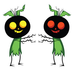 Poster - Two pumpkin head monsters vector illustration on white background.