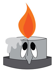 Wall Mural - Vector illustration of a sad burning grey candle on white background.