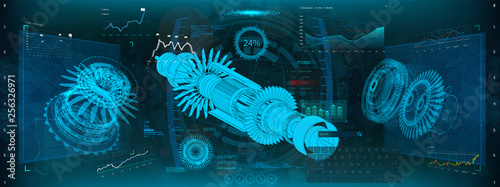 Fotomural Jet engine of airplane in HUD UI style