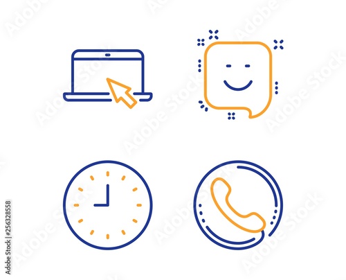 Portable Computer Smile And Clock Icons Simple Set Call Center Sign Notebook Device Positive Feedback Time Or Watch Phone Support Technology Set Linear Portable Computer Icon Vector Stock Vector Adobe Stock