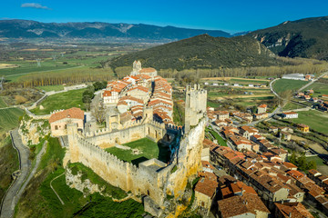 Wall Mural - Frias aerial panorama of the medieval village with a castle and fortified bridge near Burgos in Castile and Leon Spain