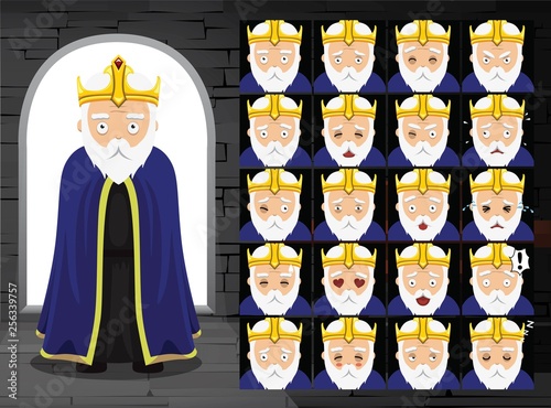 Medieval Old King Cartoon Emotion Faces Vector Illustration