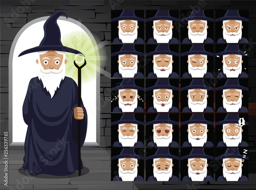 Medieval Witch Cartoon Emotion Faces Vector Illustration