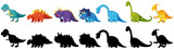 Fototapeta Dinusie - set of black and coloured dinosaurs