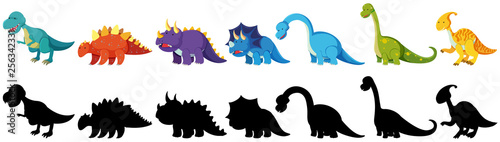 set of black and coloured dinosaurs Canvas Print