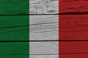 Wall Mural - Italy flag painted on old wood plank