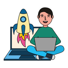 Poster - man with laptop rocket