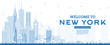 © BooblGum - Outline Welcome to New York USA Skyline with Blue Buildings.