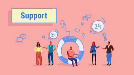 Poster - business people group technical team support center concept online customer service working process 