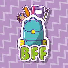 Poster - school backpack with book ruler palette brush bff concept