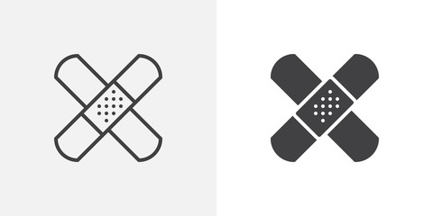 band aid icon. adhesive plaster line and glyph version, outline and filled vector sign. bandage plas