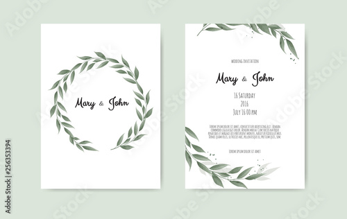 Botanical wedding invitation card template design, white and pink flowers on ...