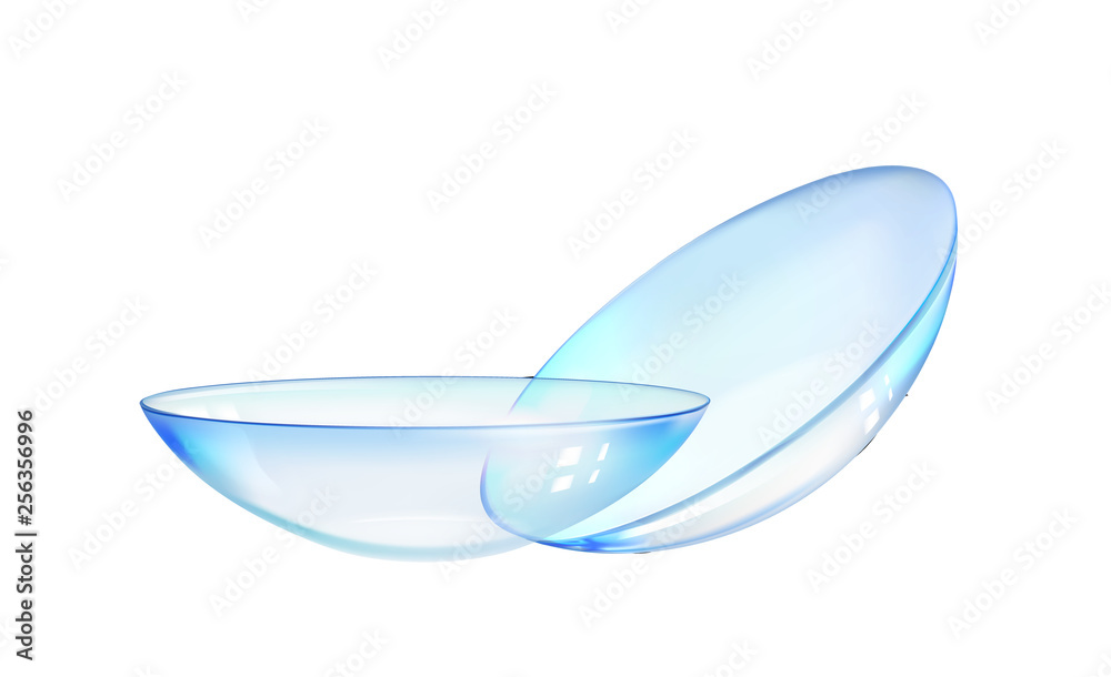 Contact lens over the white background. Science illustration with eye care lenses. Vector illustration. - obrazy, fototapety, plakaty 