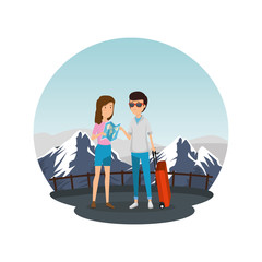 Poster - tourist couple with suitcases characters