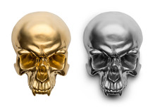 Isolated Gold And Silver Skull On White Background