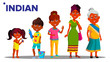 Indian Generation Female Set People Person Vector. Indian Mother, Daughter, Granddaughter, Baby. Isolated Illustration