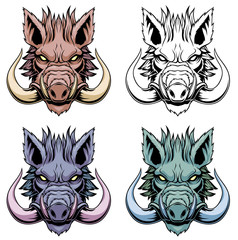set of wild boar heads.
