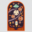 Retro pinball machine with space game. Vector cartoon illustration isolated on a transparent background.