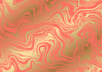 Poster - Vector seamless marble pattern. Coral and golden colors texture for your design.