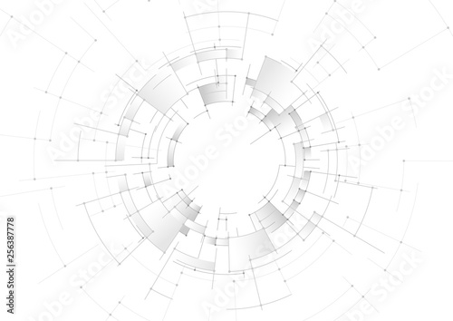 Connecting Curved Lines and Dots on White Background as Digital Geometric Abs...