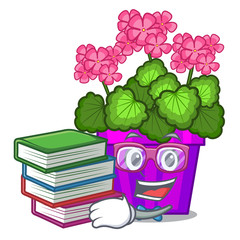 Canvas Print - Student with book geranium flowers in the cartoon shape