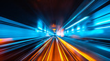 Train moving fast in tunnel