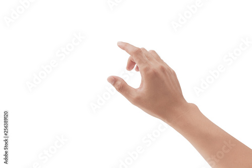 Fotomural man hand touching something on white background