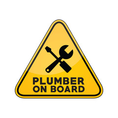 Wall Mural - Plumber on board yellow car window warning sign