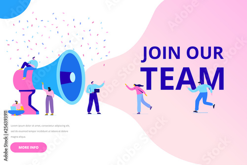 Fotomural Group of people shouting on megaphone Join our team vector illustration concept
