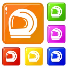 Sticker - Racer helmet icons set collection vector 6 color isolated on white background