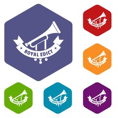 Poster - Trumpet icons vector colorful hexahedron set collection isolated on white 