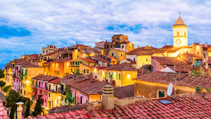 Wall Mural - Top view of Capoliveri architecture at dusk in Elba island in Italy