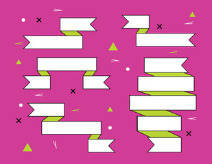 Fototapete - Set of trendy flat geometric vector ribbons. Vivid transparent banners in retro poster design style