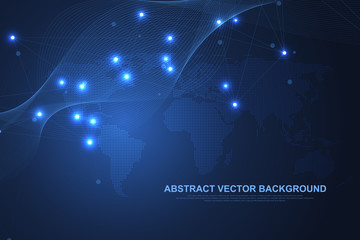 Fototapete - Networking connection concept abstract technology. Global network connections with points and lines. Big data visualization. Futuristic infographic. Vector illustration