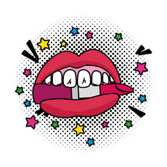 Wall Mural - female mouth biting lipstick