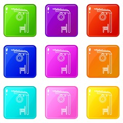 Poster - Platform railway icons set 9 color collection isolated on white for any design