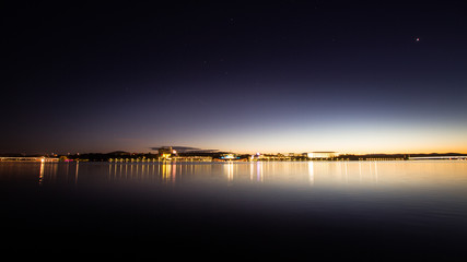 Sunset over Lake Burley Griffin, looking toward Parlament House