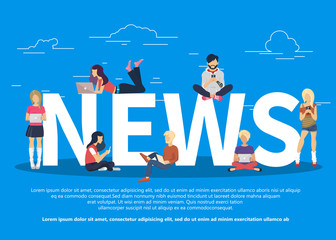 Online reading news. Flat vector illustration