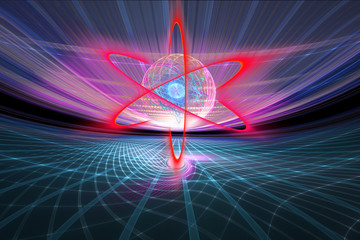 Abstract illustration of nuclear energy, atomic field, concept of science and nuclear physics, visualization of the quantum world.