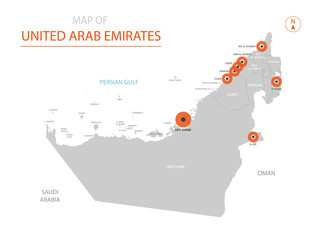 Wall Mural - stylized vector united arab emirates map showing big cities, capital abu dhabi, administrative divis