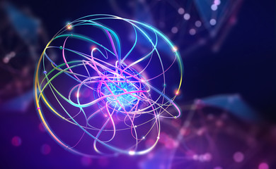Aufkleber - Big Data concept. Abstract, futuristic database. Fullcolor 3D illustration of a digital information funnel in neon light