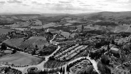 Wall Mural - Beautiful countryside around San Gimignano, aerial view of Tuscany Hills