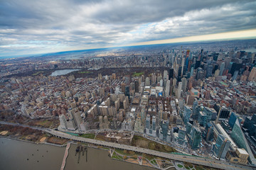 Wall Mural - Wide angle aerial view of Midtown Manhattan and Central Park from helicopter, New York City